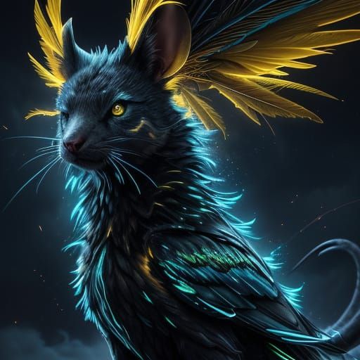 Epic Cinematic Oil Painting of Golden Lightning Mouse in Dar...