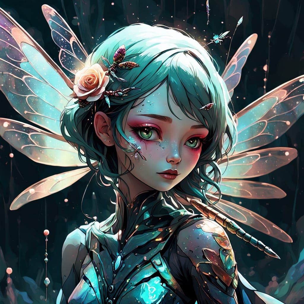 Ethereal Fairy Amidst Chaotic Surrealism with Rose Gold Spar...