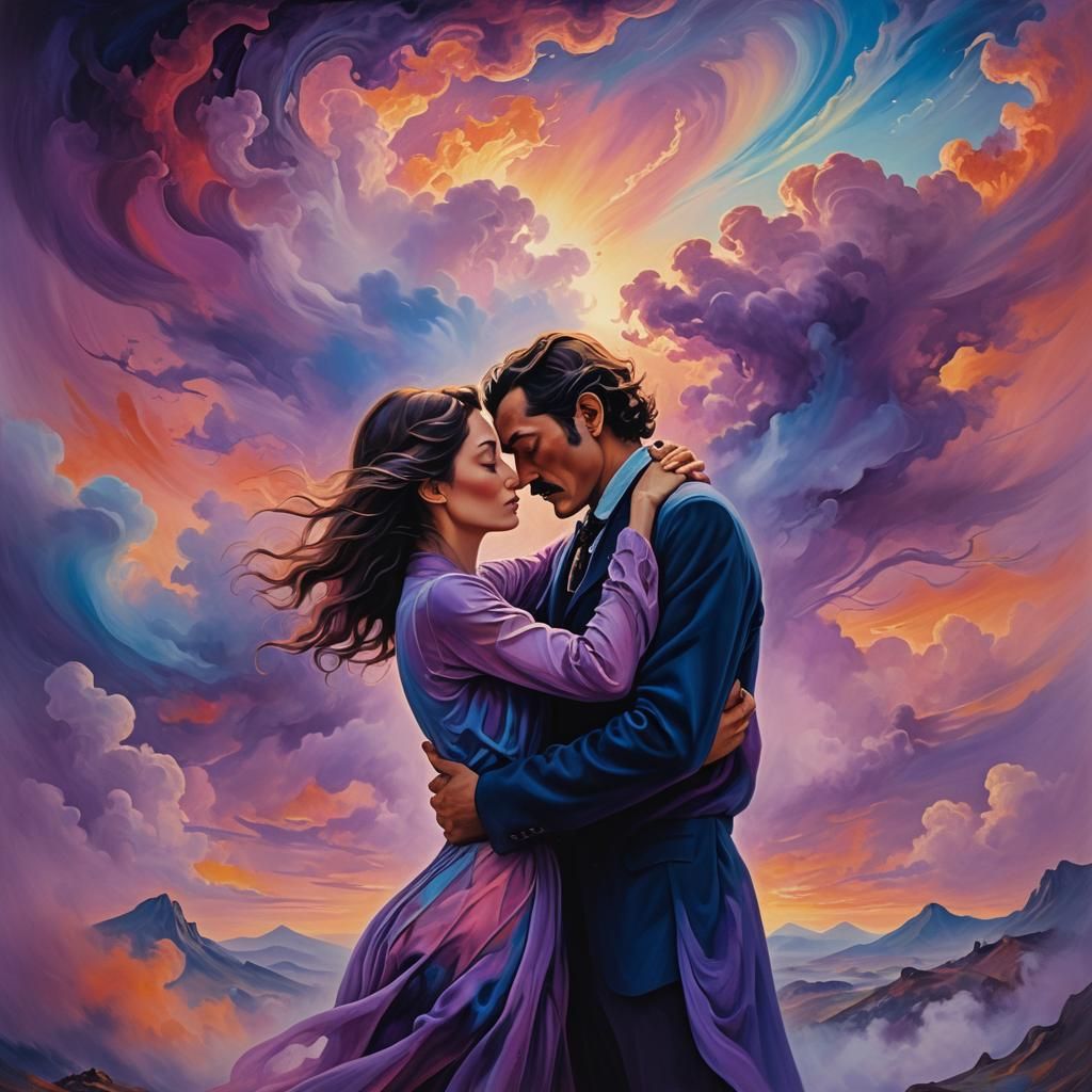 Dreamlike Embrace in Surreal Landscape
