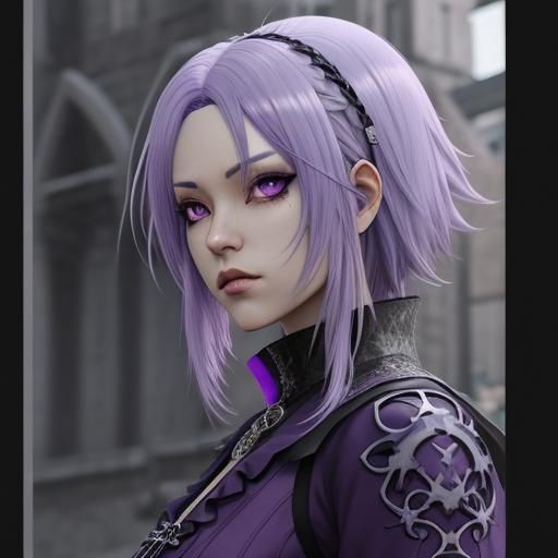 Gothic Anime Mage Girl with Purple Hair