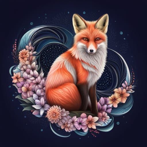 Fox with Flowers: Abstract Vector Fractal Art