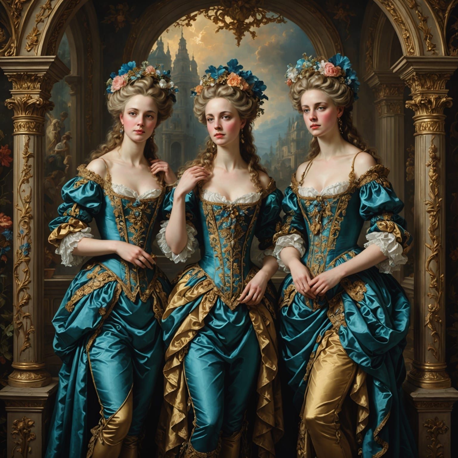Rococo Goddesses in a Vibrant Digital Dream