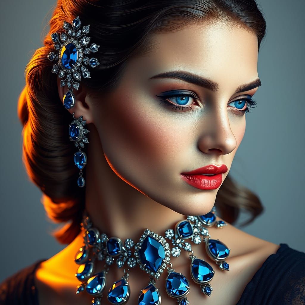 Elegant Blue Sapphire Lady in Art Nouveau Style