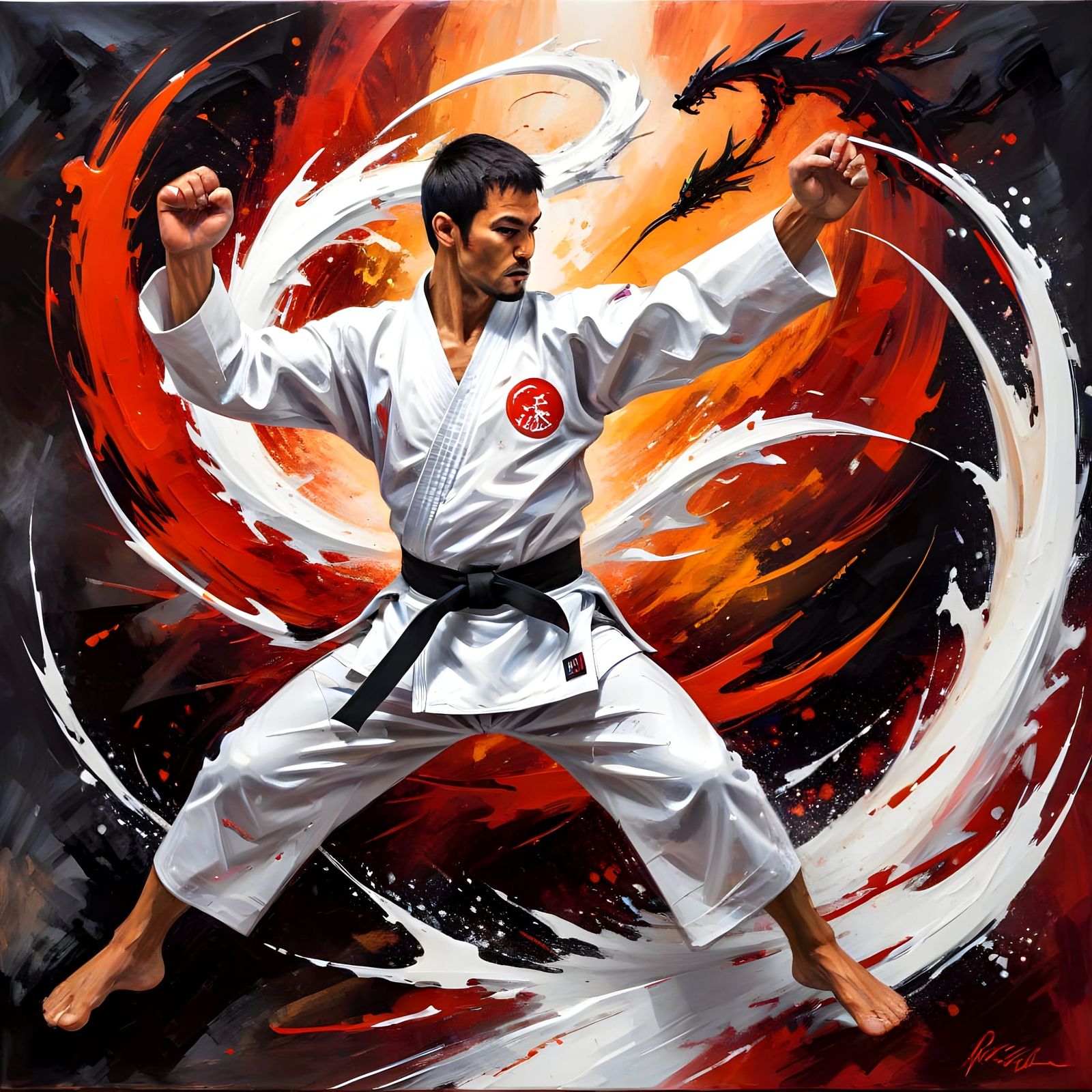 Karate Master in Neo-Impressionist Oil Painting