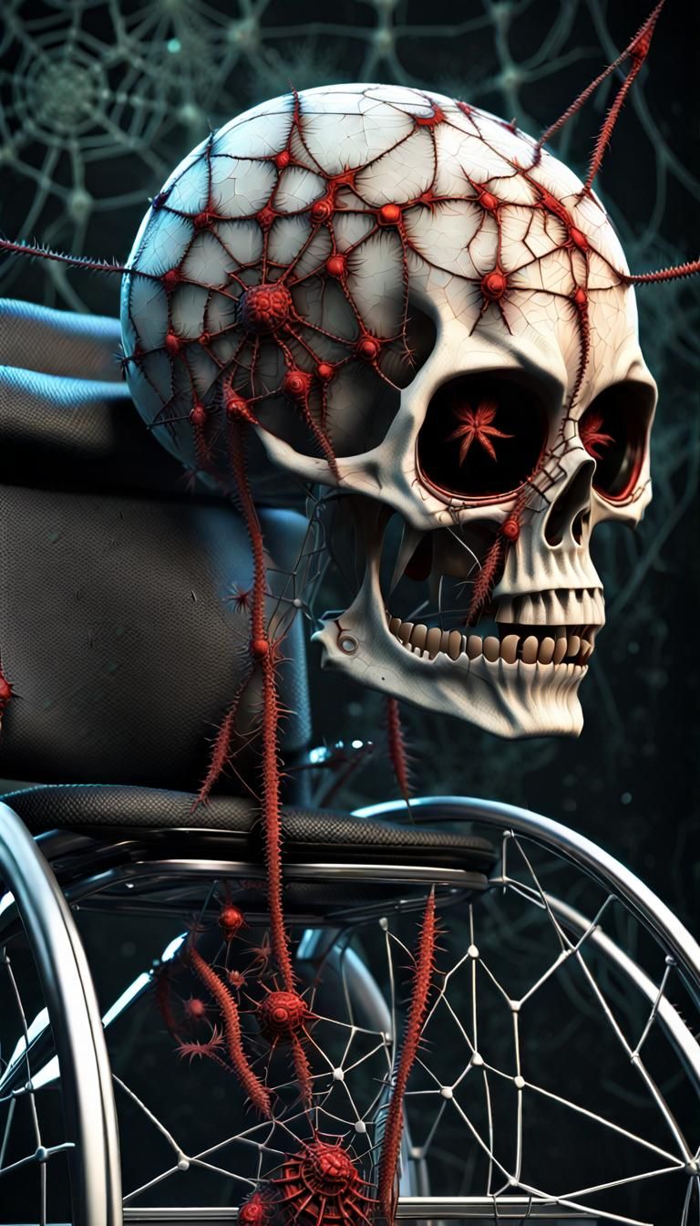 Skull, riding a Wheelchair