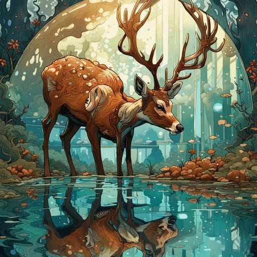 Deer Portrait Reflected in Still Water