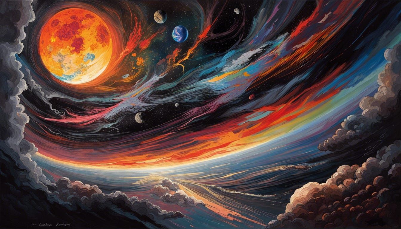 Astronaut Sees Cyberpunk Sunset Jungle: Detailed Matte Paint...