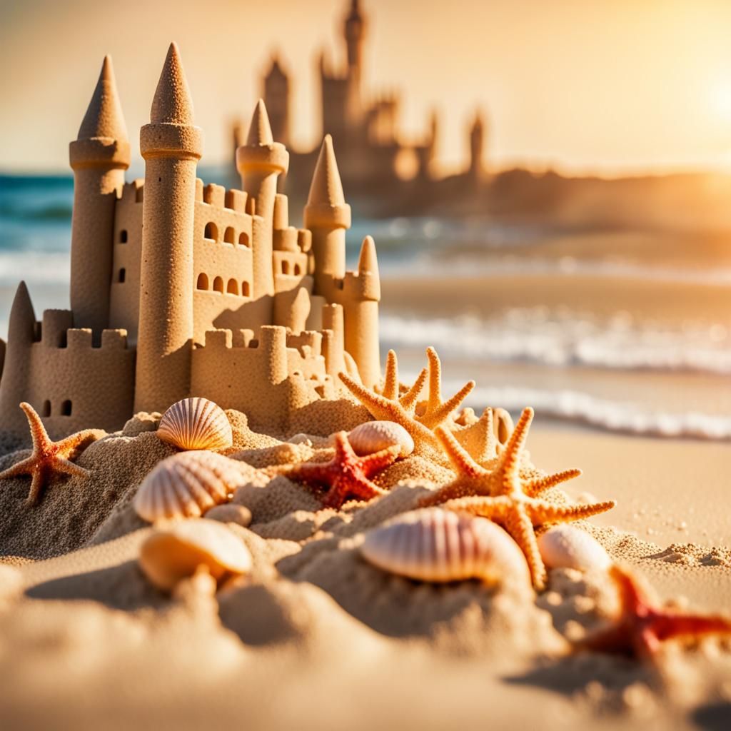 Sunny Beach Sandcastle in Splash Art Style