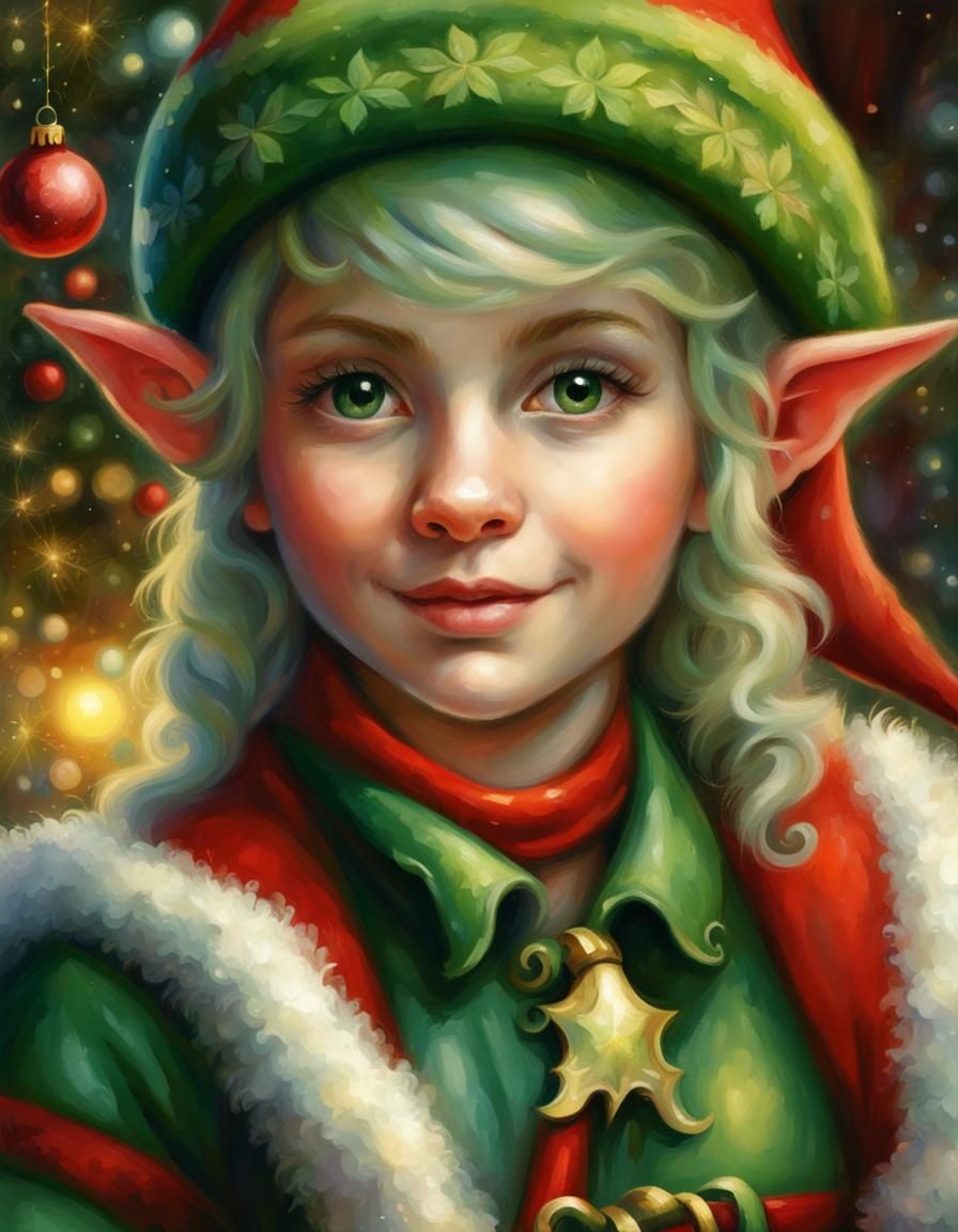 Cute Christmas Elf Portrait in Ethereal Fantasy Style