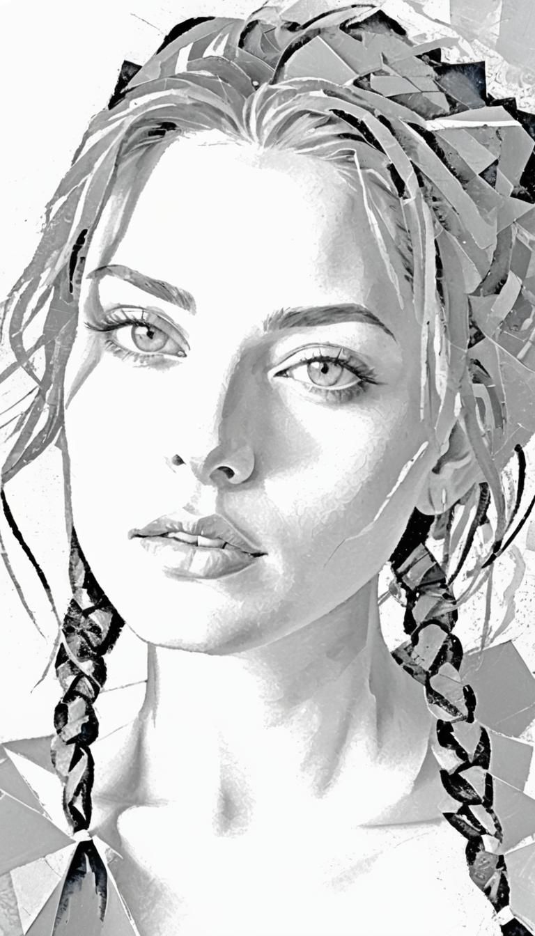 Cubist Woman Portrait with Geometric Makeup