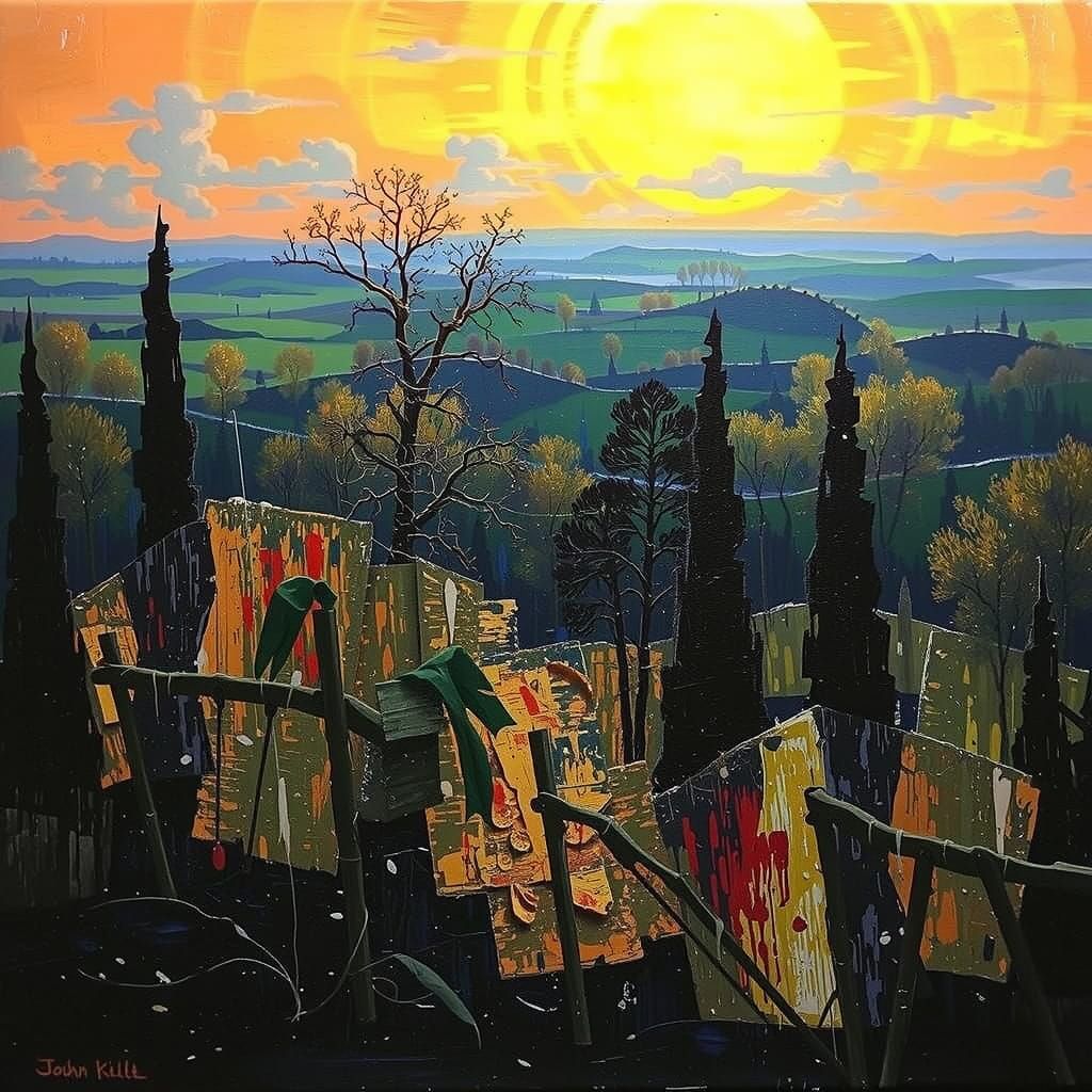 Psychedelic Expressionist Landscape in Oil on Canvas