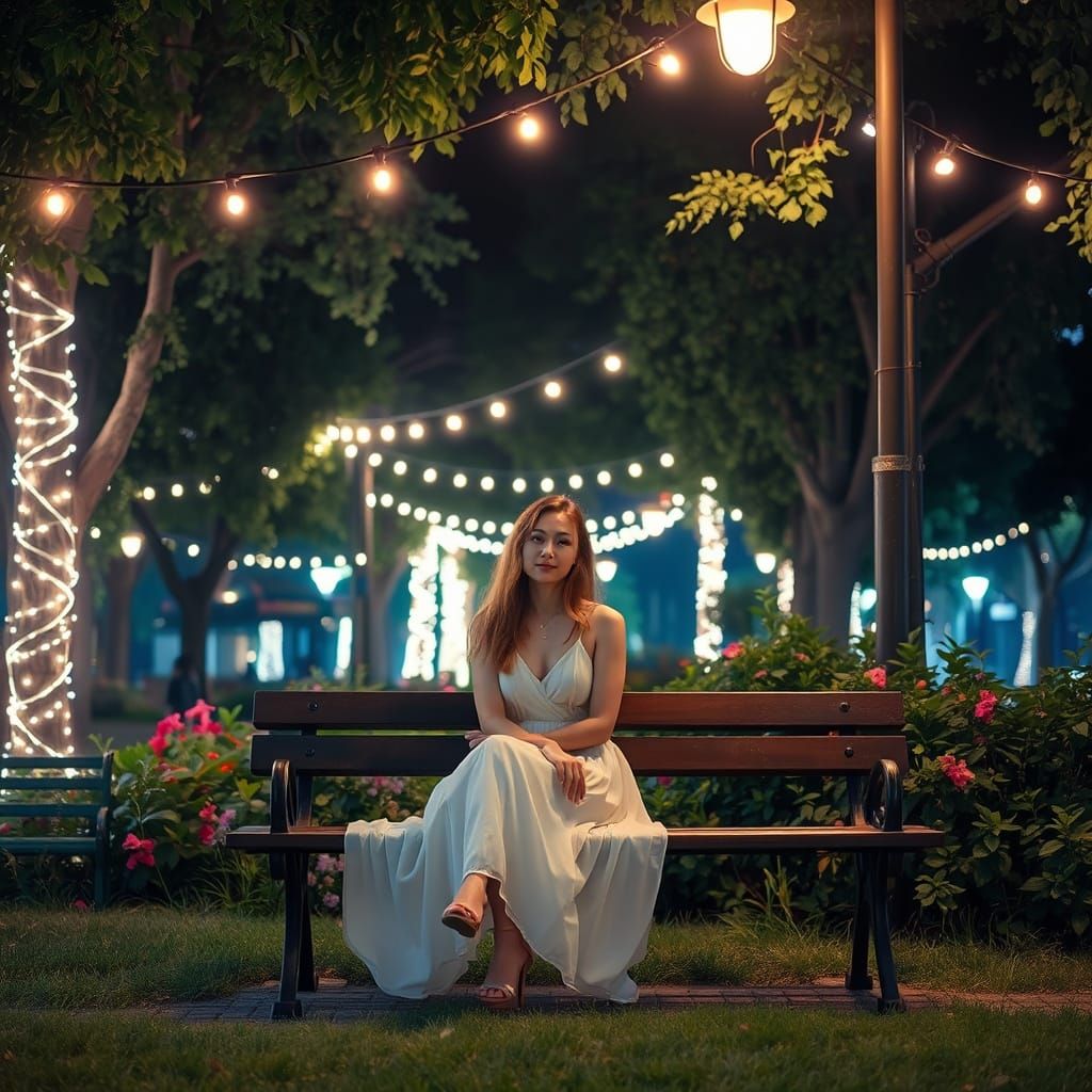 Dreamy Park Scene with Woman in Digital Art