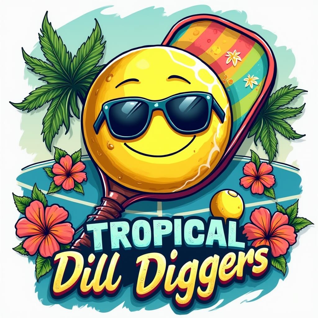 Vibrant Tropical Pickleball Logo with Humorous Twist