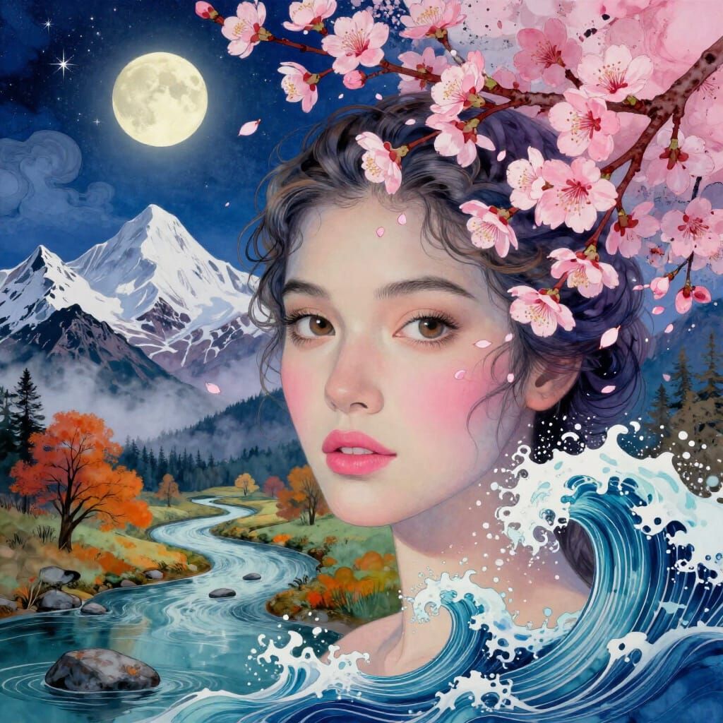 Surreal Woman Face Blends with Ocean Landscape