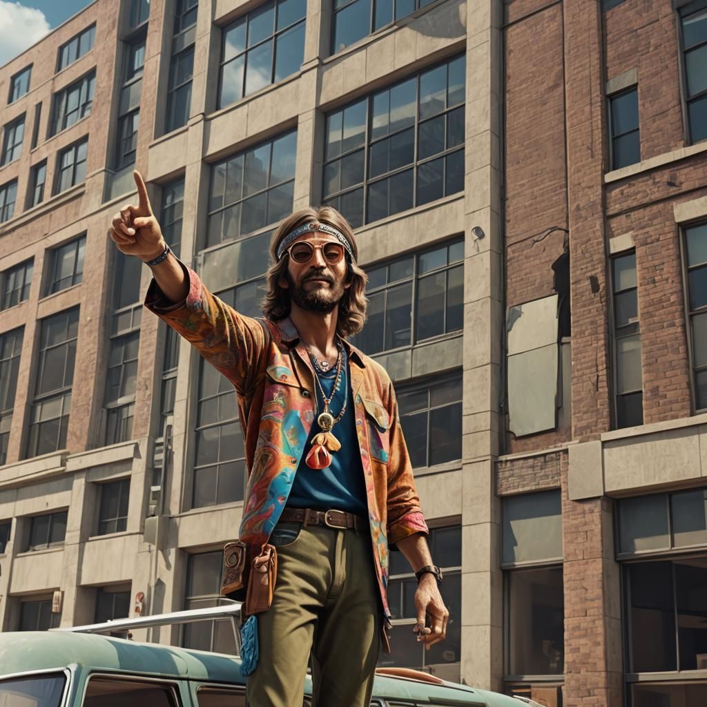1960s Hippie Peace Sign, Detailed Matte Painting