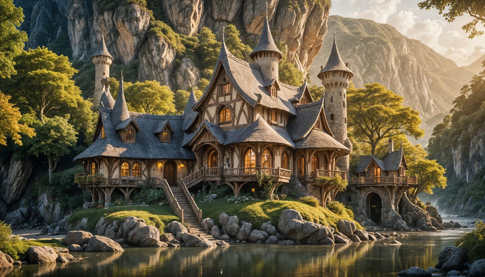 Elegant Elven Manor with Majestic Round Towers