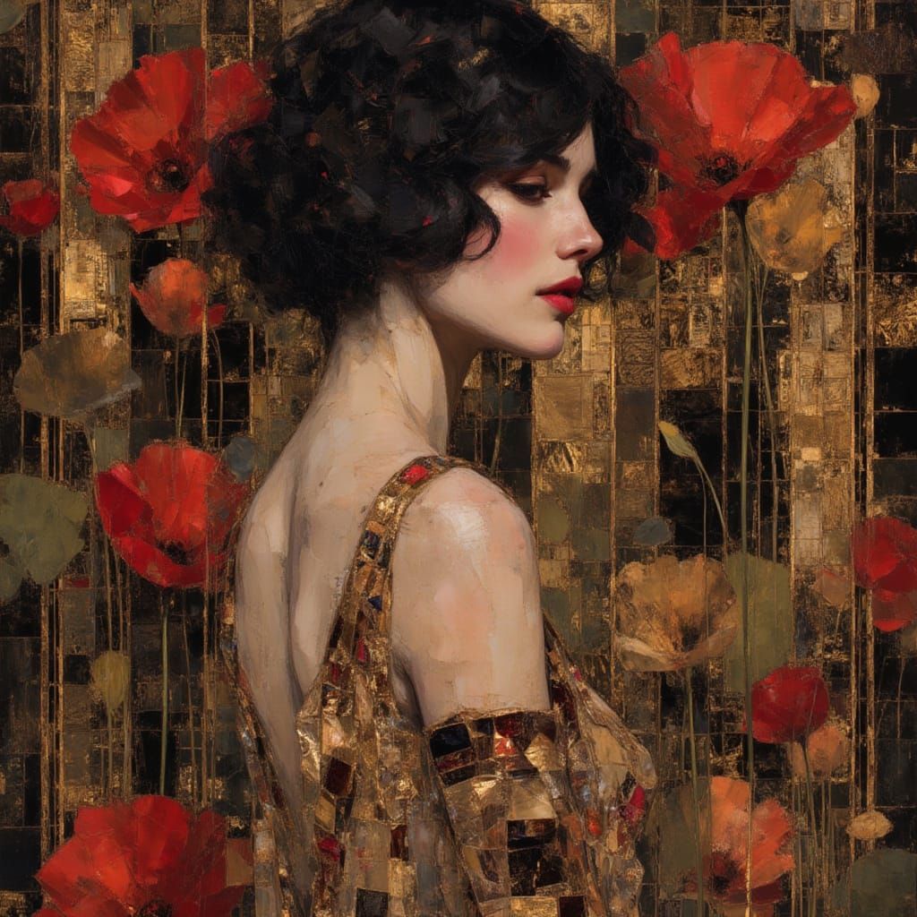 Roaring Twenties Flapper Girl in Art Nouveau Style