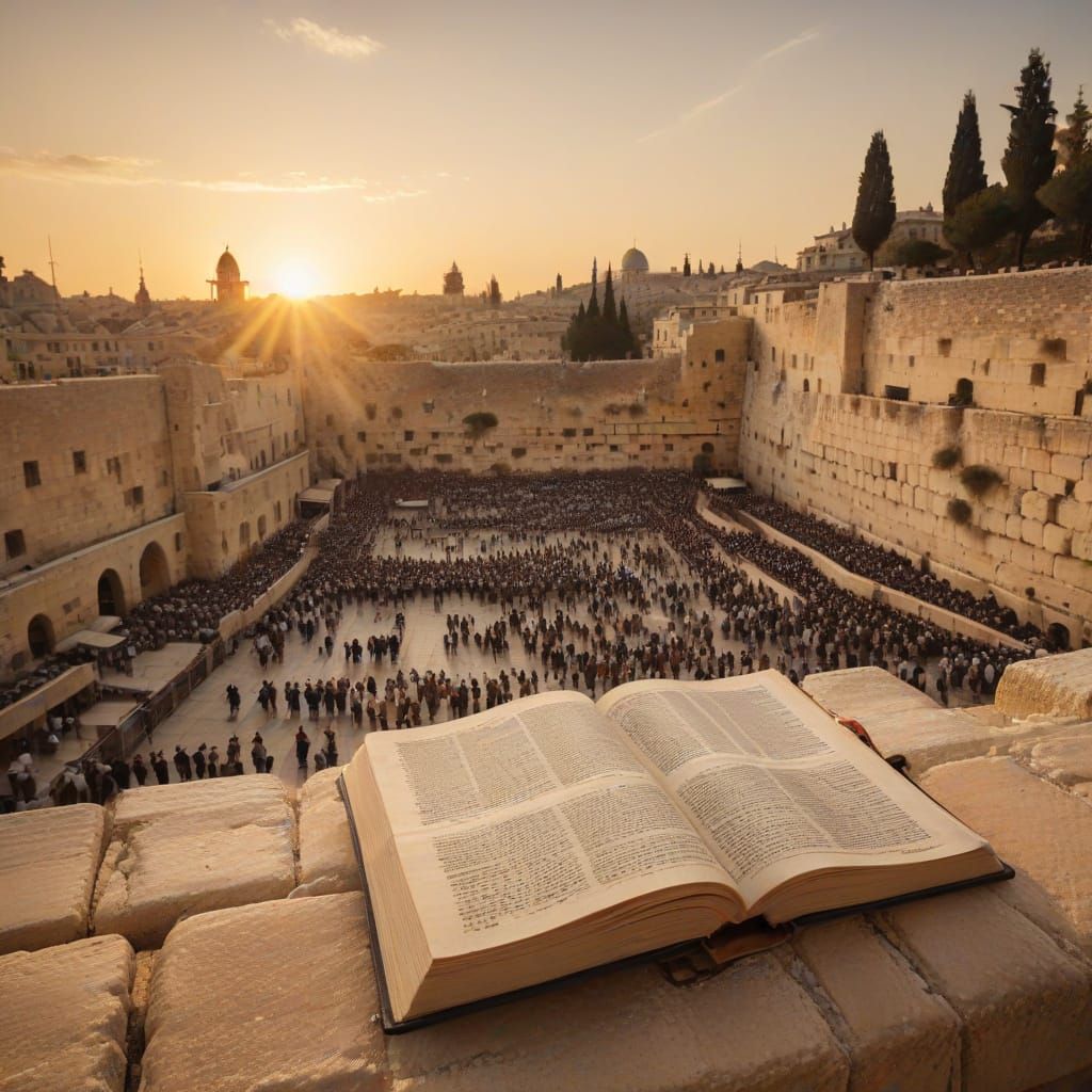 Western Wall at Sunset with Thousands of Devout Worshippers