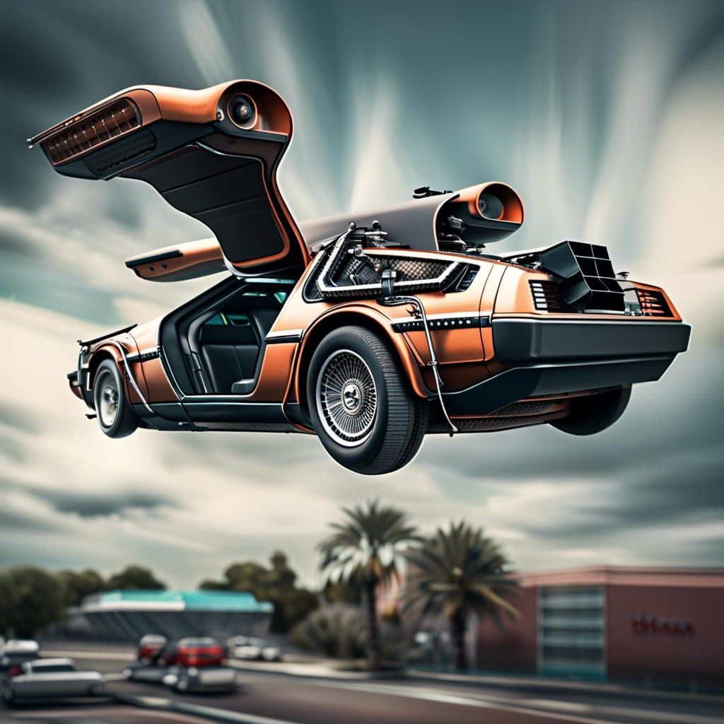 Hyperrealistic Flying Car from Back to the Future