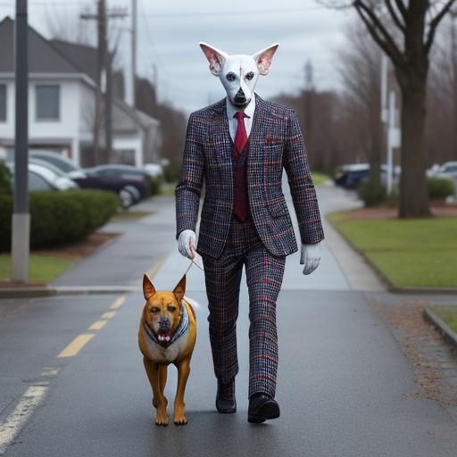 Surreal Humanoid Dog in Plaid Suit