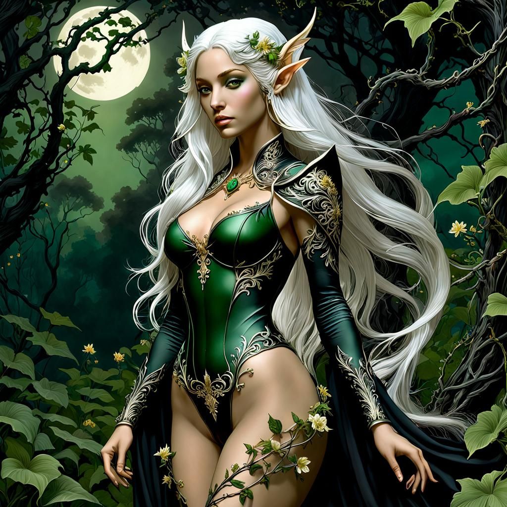Woodland Elf in Forest: Digital Baroque Style
