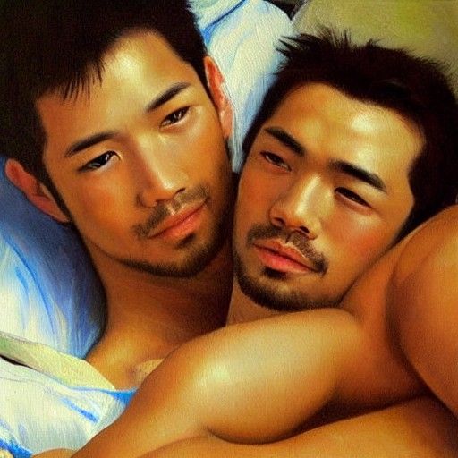 Realistic Oil Painting of Two Men in Thailand