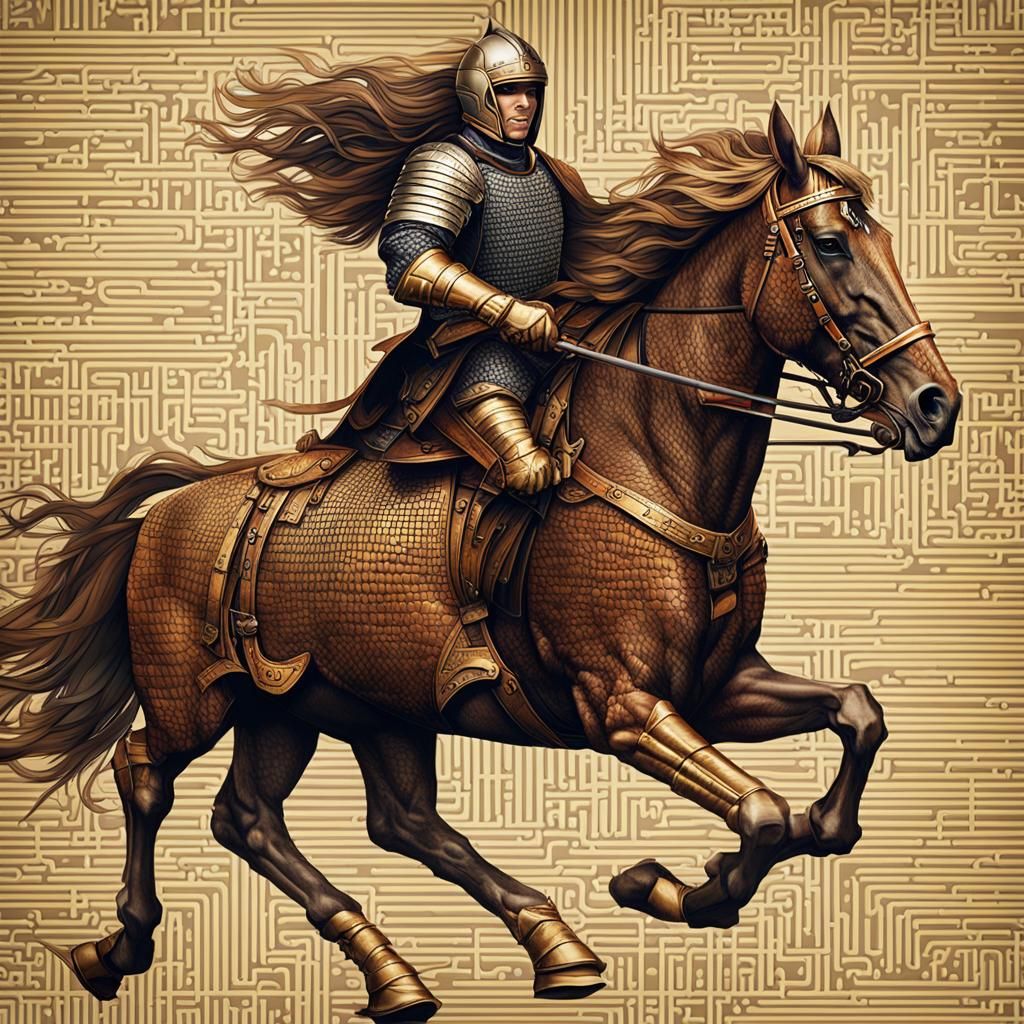 Paladin on Warhorse in Binary Code Dreamscape