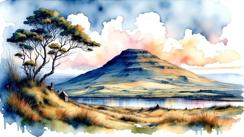 Dreamy Ben Bulben Landscape in Watercolor Style