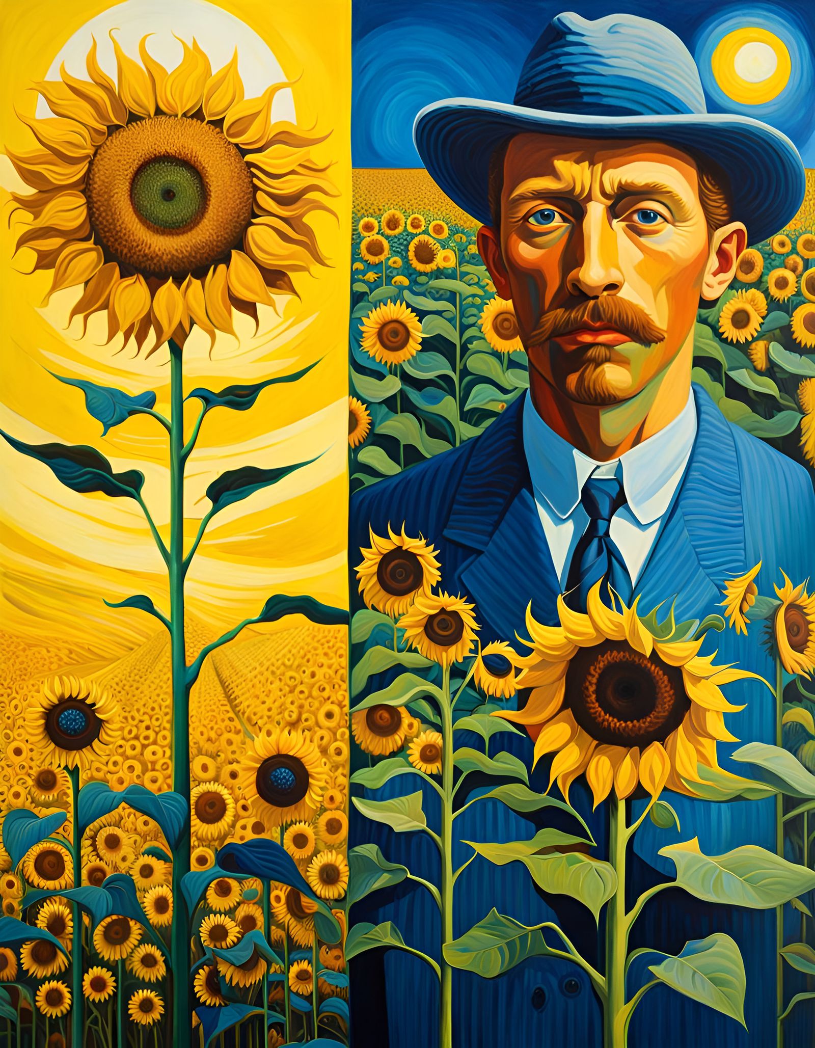 Sunflower People in Surreal Impressionism: Oil Painting