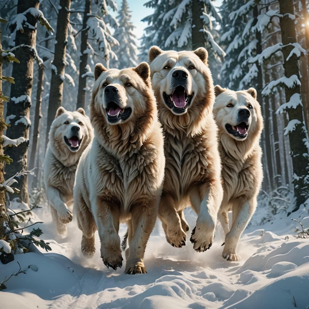 Majestic Russian Bear Dogs in Snowy Forest