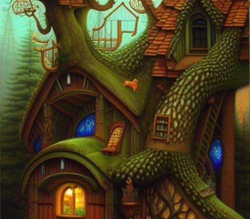 Fantastical Treehouse in a Whimsical Style