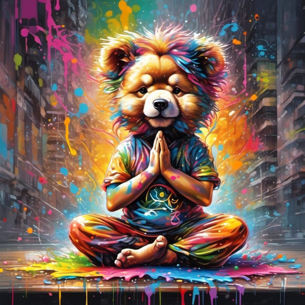Chow Chow Dog Doing Yoga in Graffiti Art