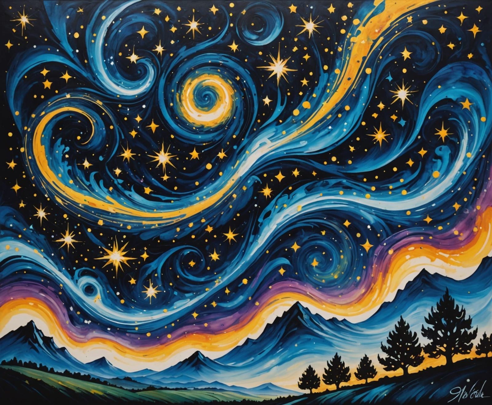 Liquid Starry Night Sky as Expressionistic Painting