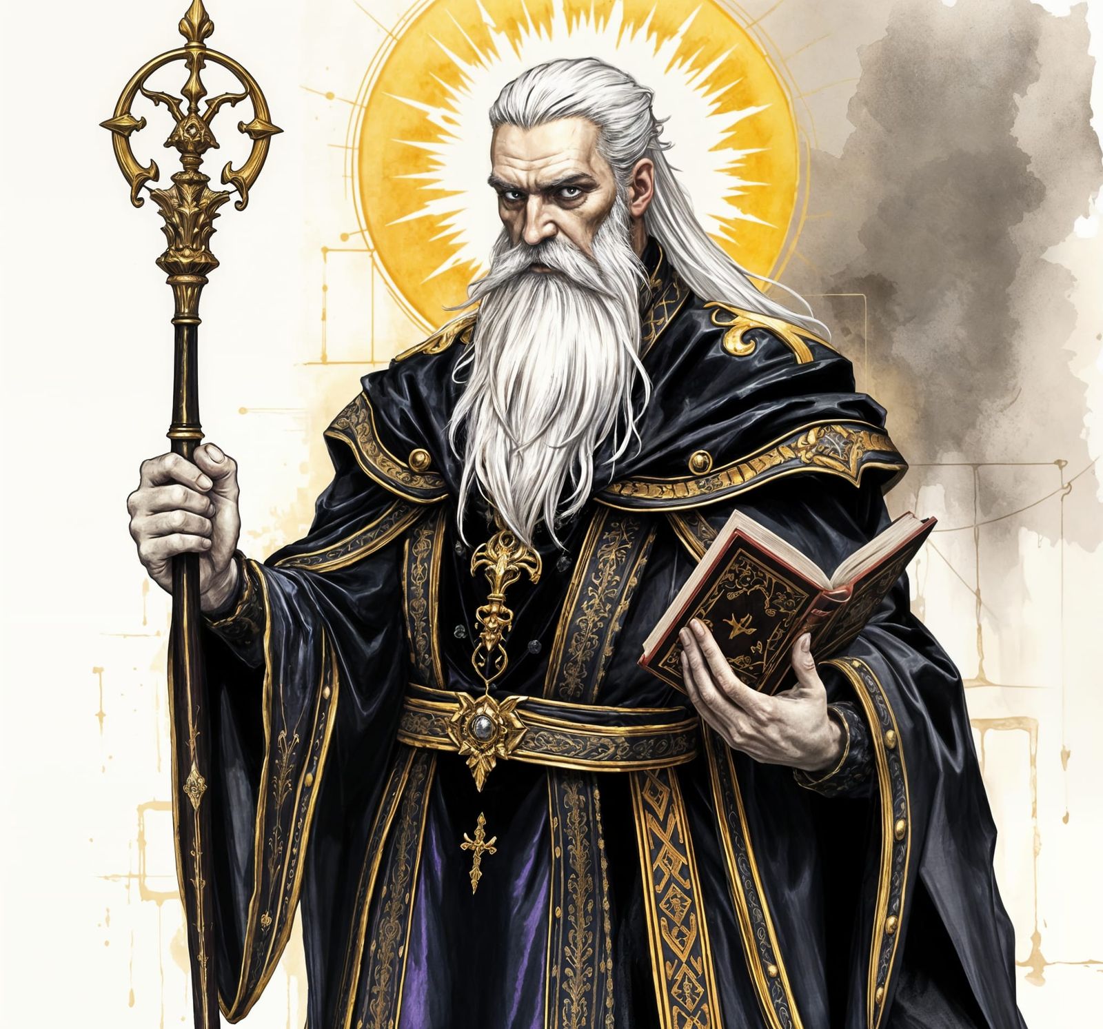 Radiant Wizard in Ink Drawing Style