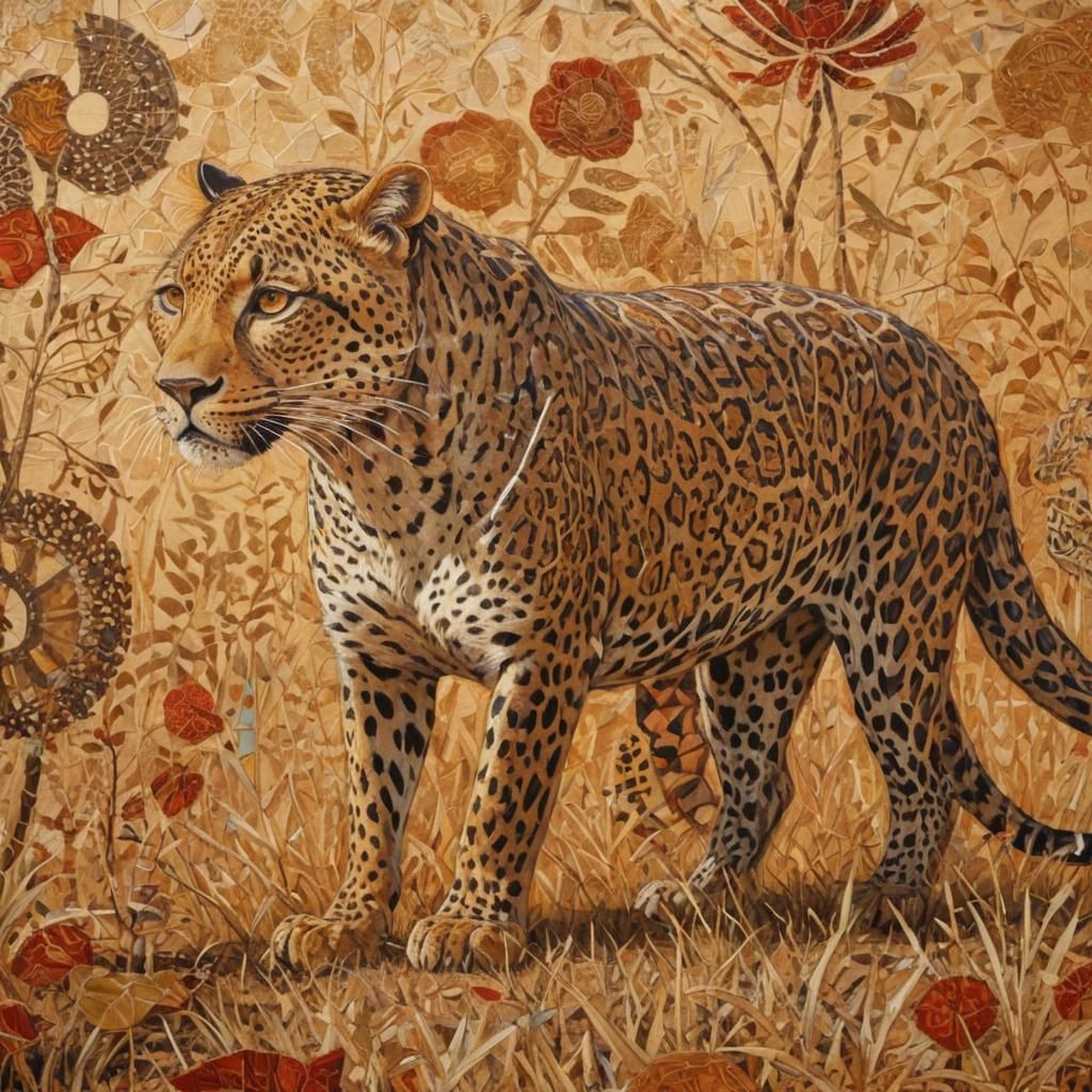 Geometric Leopard in Savannah: African Folk Art