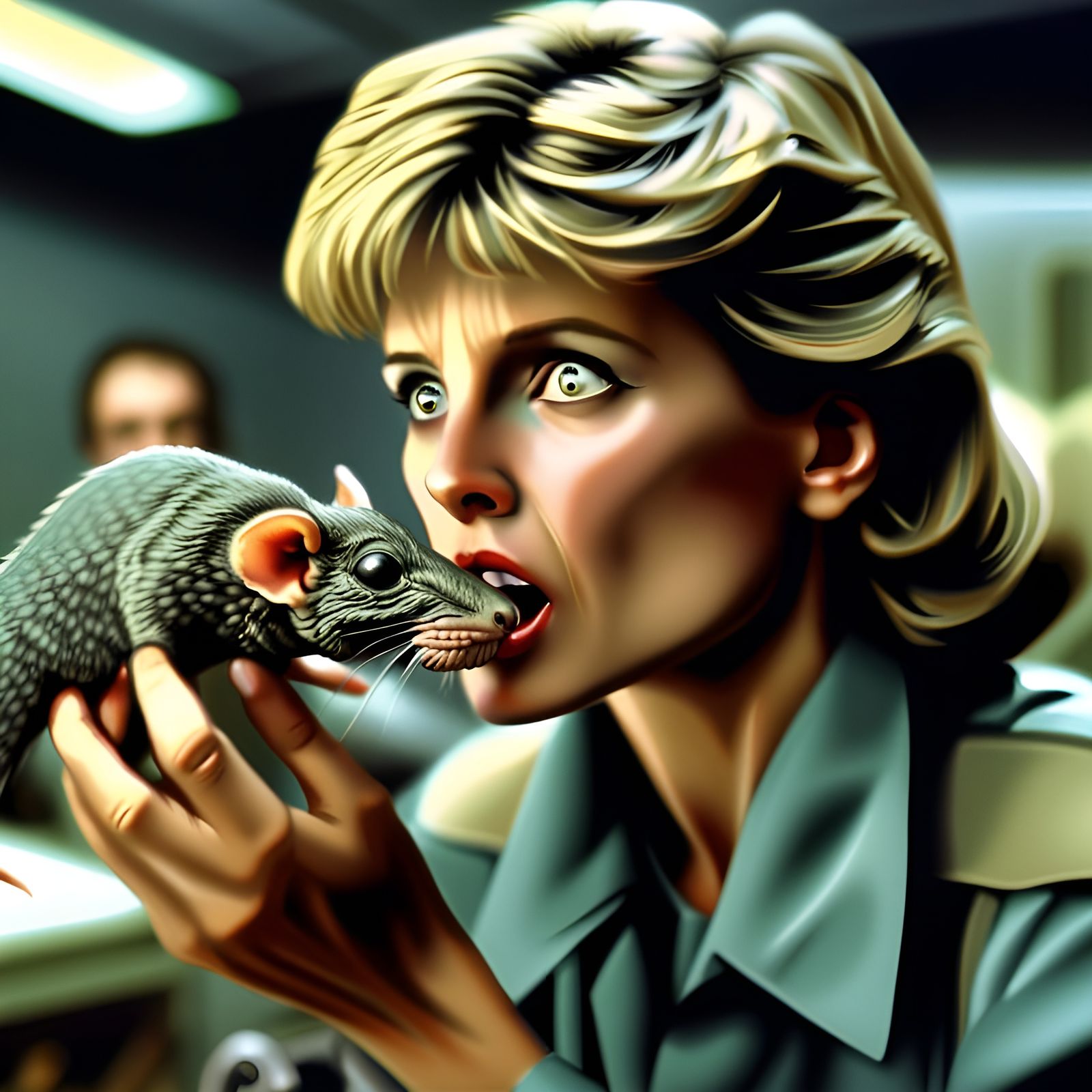 Diana from 'V' Swallows Rat: Hyperrealistic Scene