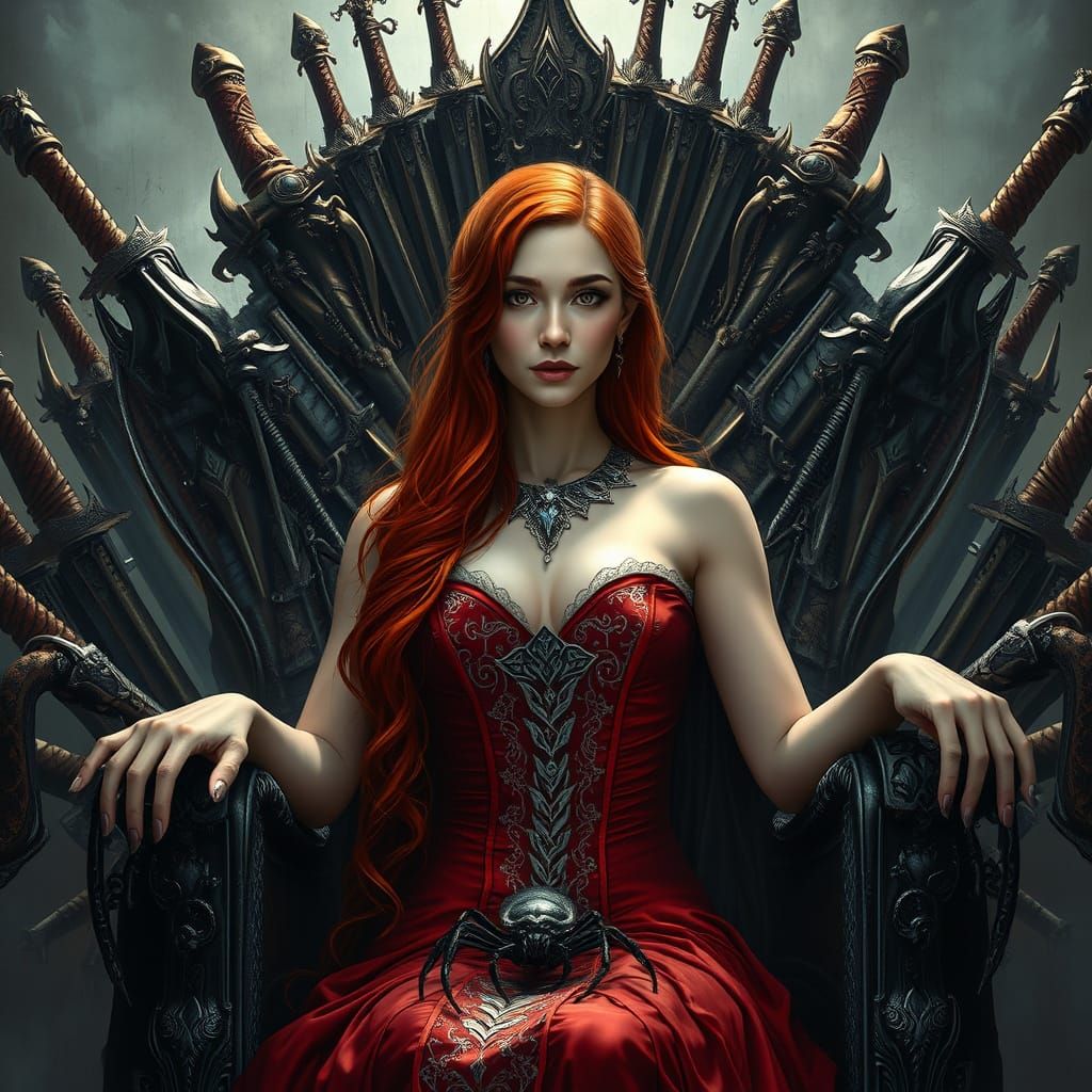 Red-Haired Warrior Queen on Sword Throne