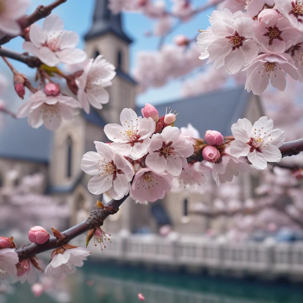 Hyper Detailed Macro Photo of Cherry Blossoms
