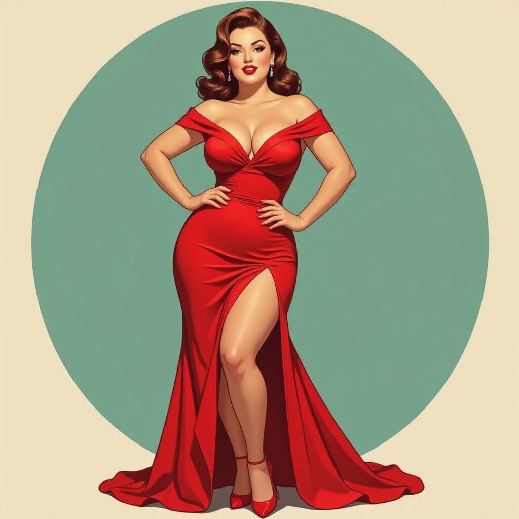 Classic Pin-Up Girl in Red Dress