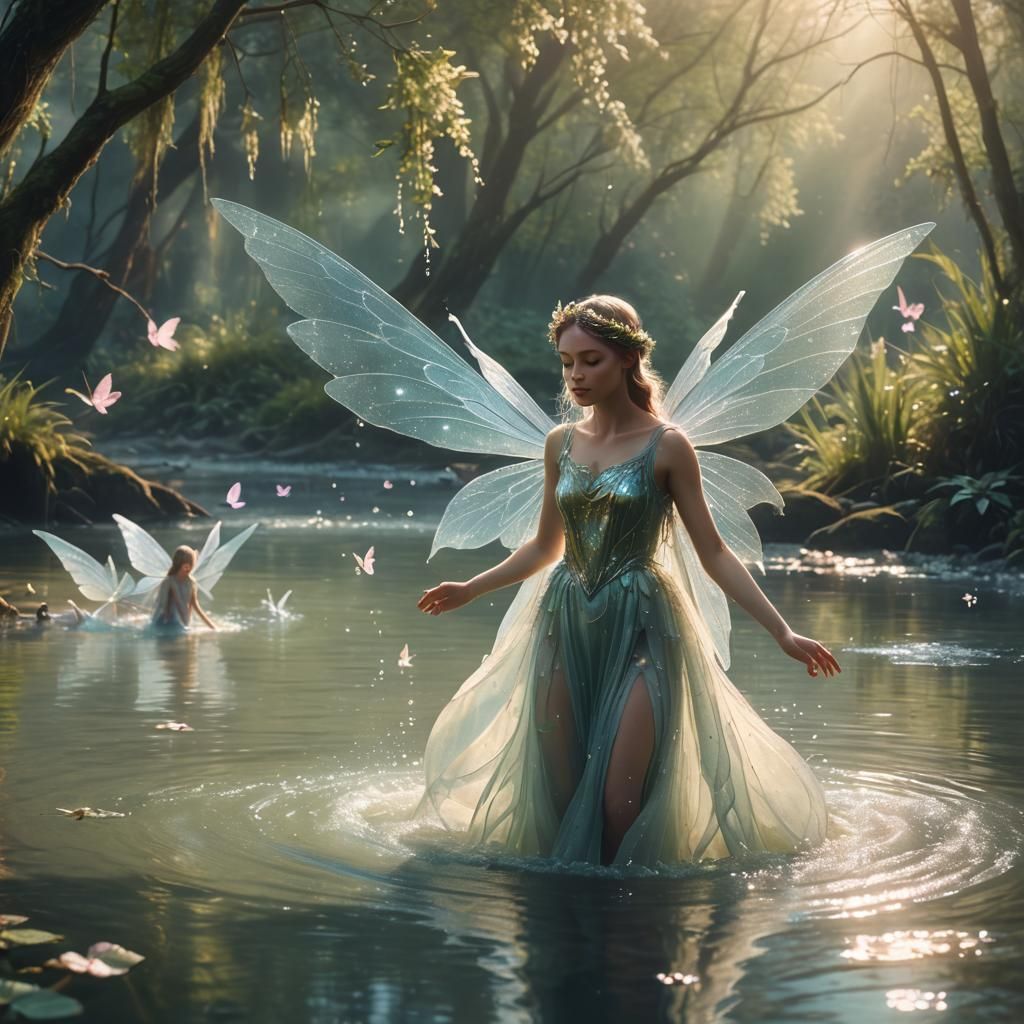 Water Fairies Playing in Shimmering River