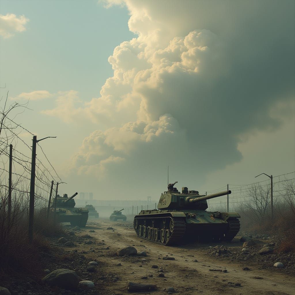 Gritty Dystopian War Landscape with Toxic Pollution