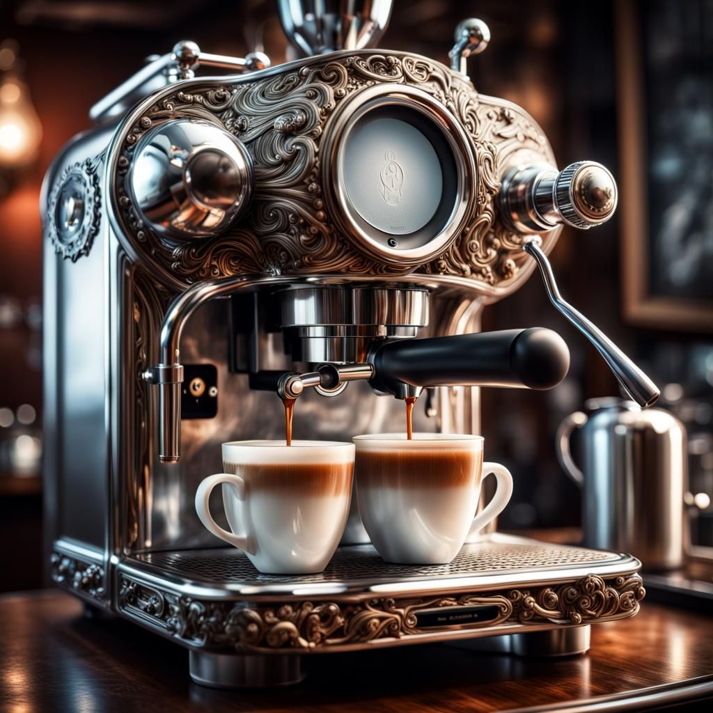 Hyperrealistic Coffee Machine in Fantasy Art Style
