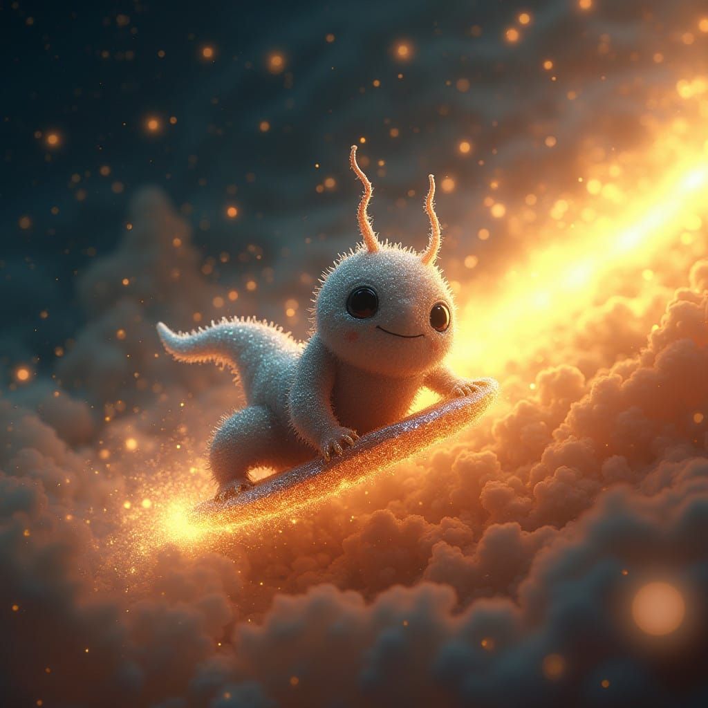 Cosmic Kawaii Sloth Surfer Rides Golden Comet Tail