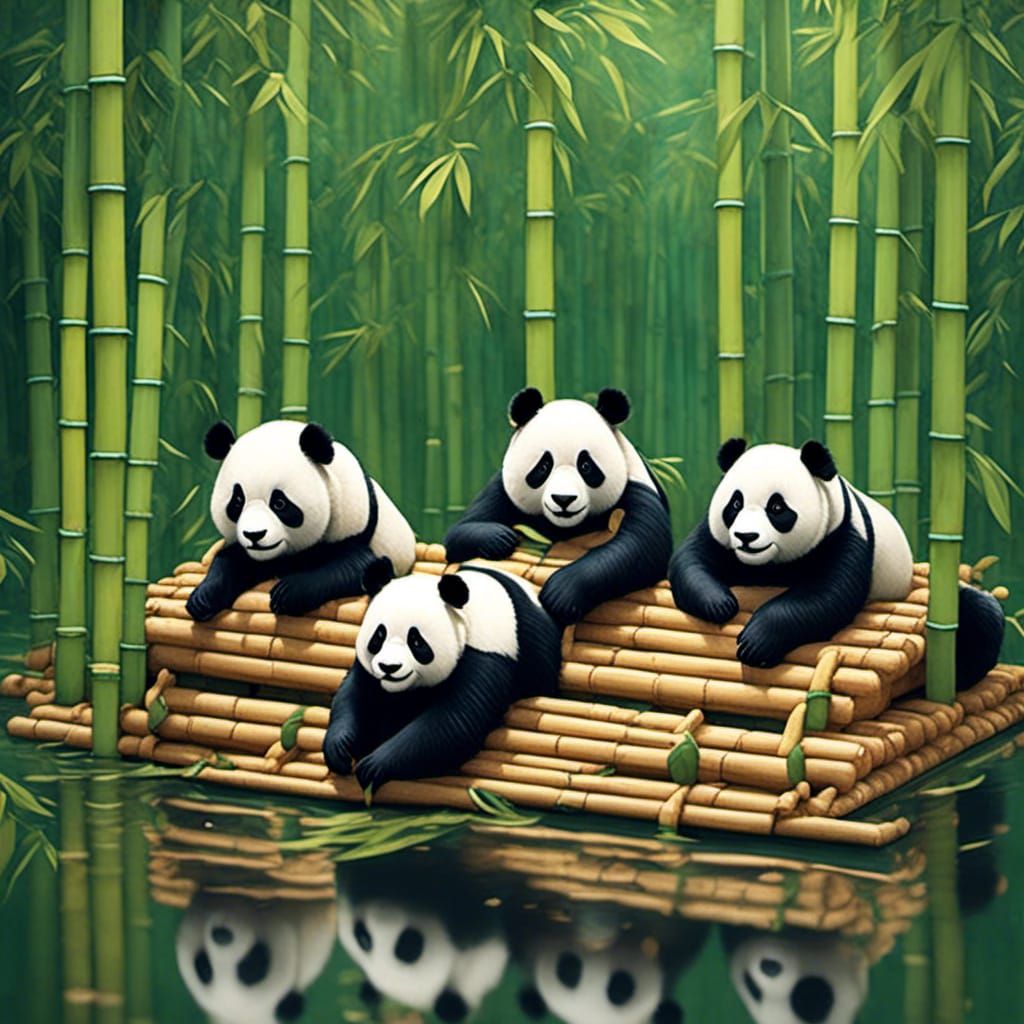 Pandas on Bamboo Raft Adventure