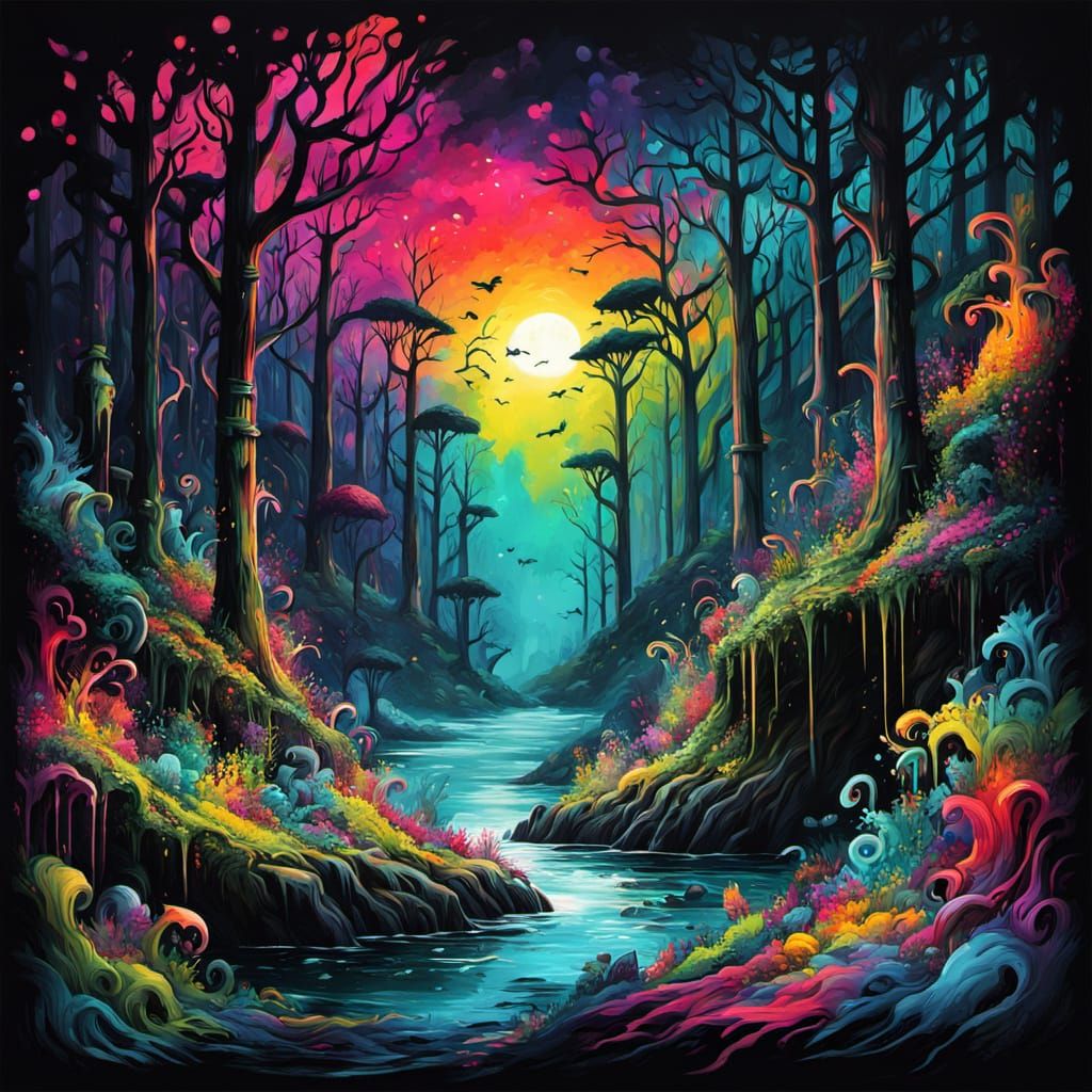 Graffiti Art of Forest Meeting Dark Sea Depths