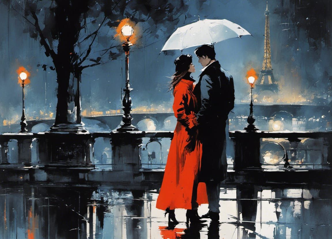 Romantic Paris Rainy Night Scene