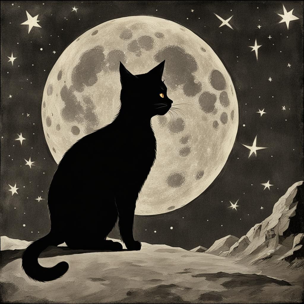 Black Cat's Lunar Adventure: A Silent Movie Still