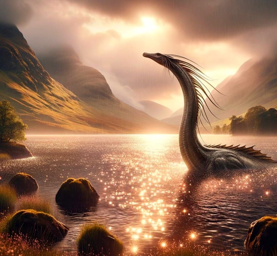 Scottish Loch Sunrise with Mythical Creature