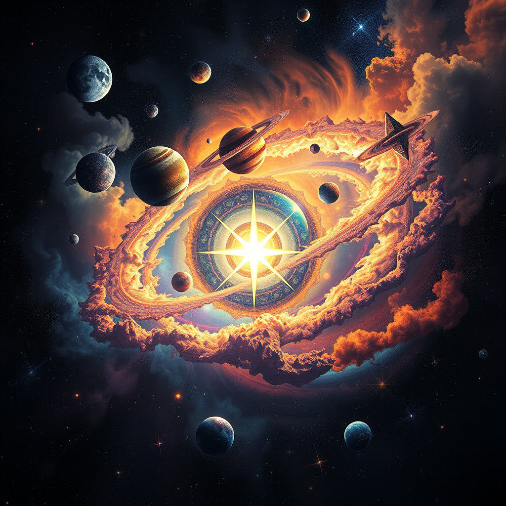 Vibrant Solar System in Shamanic Art Style