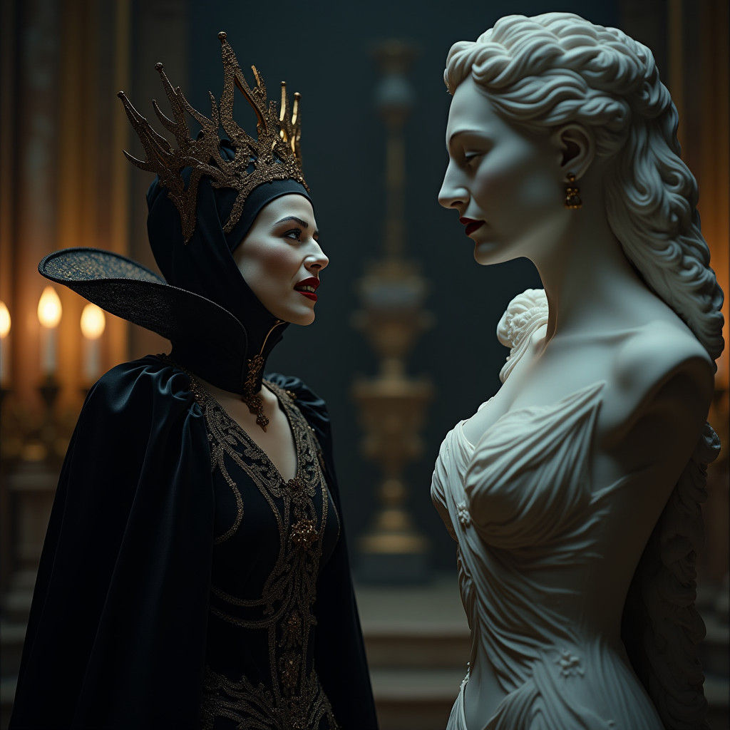 Evil Queen Laughs at Snow White Statue